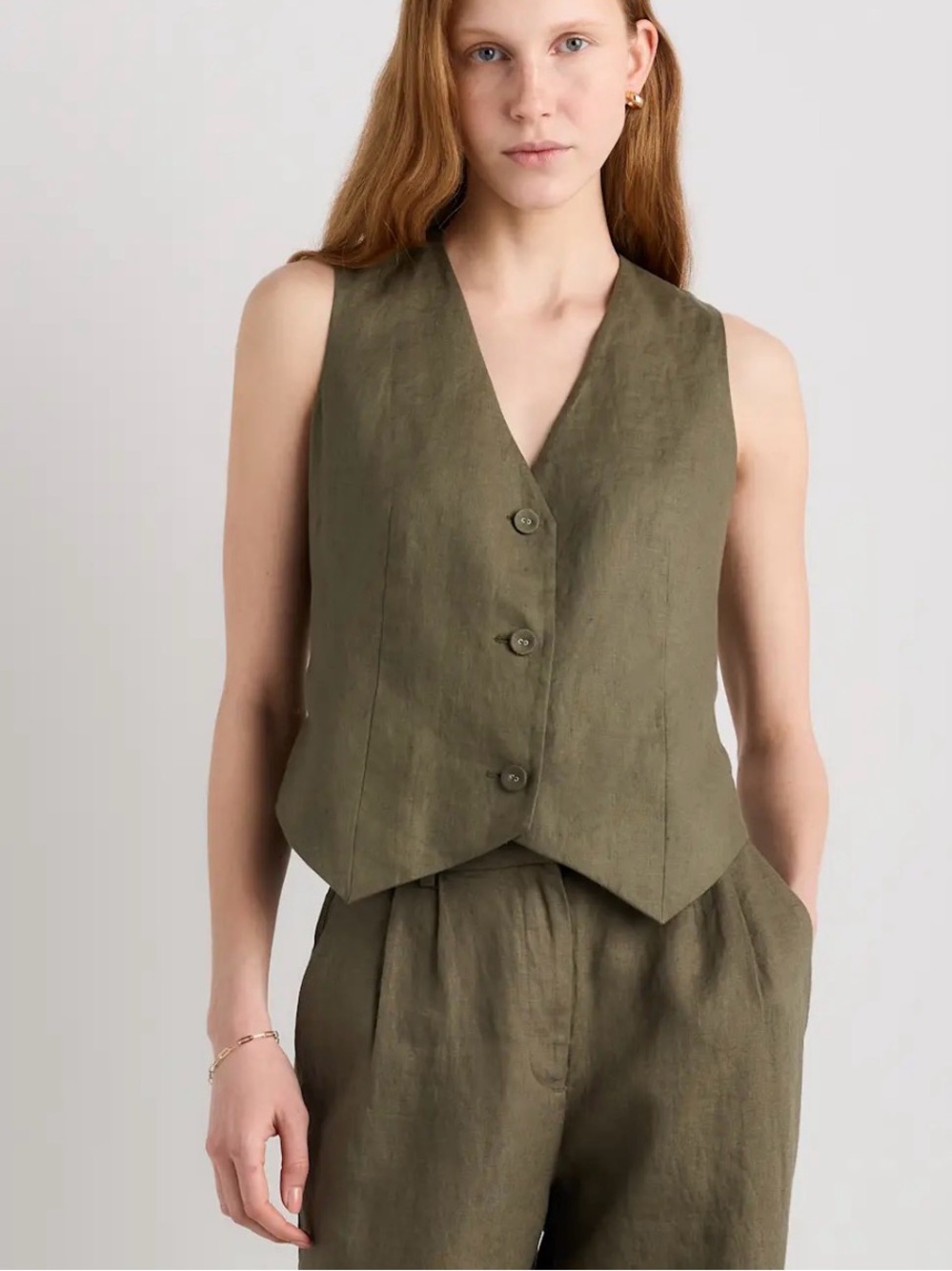 NWT Quince Linen Vest M - Bayberry Olive Green